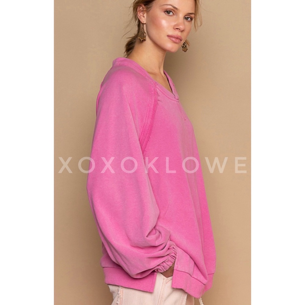 POL Pink French Terry Criss Cross Back Pullover | Slouchy Fit - Picture 4 of 12